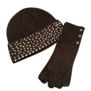 New MK studded black beanie hat and fine knit gloves.